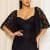 D25723S - LACE CAPE SLEEVE MINI DRESS - BLACK