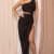 DM25472J - ONE SHOULDER WITH GOLD SIDE BELT LONG DRESS - BLACK