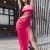 DM25472J - ONE SHOULDER WITH GOLD SIDE BELT LONG DRESS - FUCHSIA
