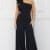 IB2161SP - MESH RUFFLES SHOULDER ONE SHOULDER JUMPSUIT - BLACK