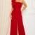IB2161SP - MESH RUFFLES SHOULDER ONE SHOULDER JUMPSUIT - RED