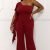 OPEN PACKS - IXB2104SP - RUFFLE SIDE ONE SHOULDER PLUS SIZE JUMPSUIT - BURGUNDY - 1xl