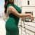 IXD9321JP - METAL CHAIN FRINGE SLLEVE PLUS SIZE MINI DRESS - HUNTER GREEN