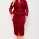 SDP1237SP - TEXTURED FABRIC BUTTON UP FRONT MIDI PLUS SIZE SHIRT DRESS - RED