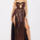 SDM1261AP - FOIL PLUNGE WIRED BUST MAXI DRESS - BROWN